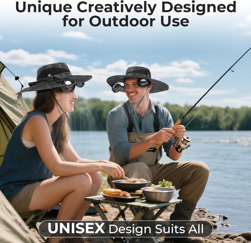 AMACOOL 2-in-1 Hands-free Hat Fan with Detachable Neck Fan, UPF 50+ Wide Brim Sun Hat, 3-Speed Adjustable, 2600mAh Rechargeable Fishing Essentials for Men Women Camping Travel Delivery Outdoor-Camo - Image 2